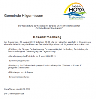 Ratssitzung 2019 08 29